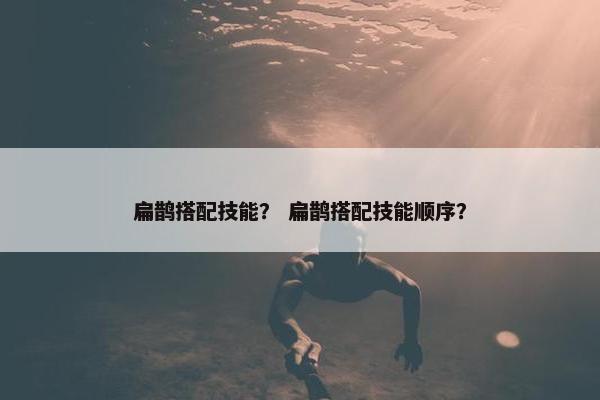 扁鹊搭配技能？ 扁鹊搭配技能顺序？