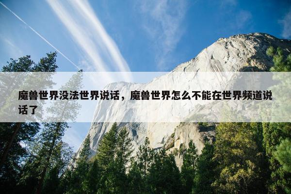 魔兽世界没法世界说话，魔兽世界怎么不能在世界频道说话了