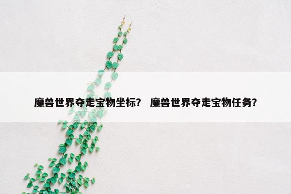 魔兽世界夺走宝物坐标？ 魔兽世界夺走宝物任务？