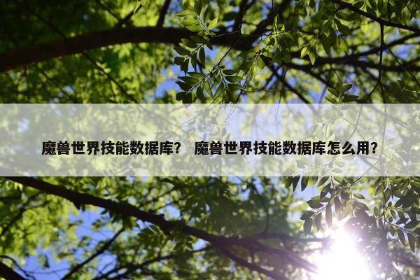 魔兽世界技能数据库？ 魔兽世界技能数据库怎么用？