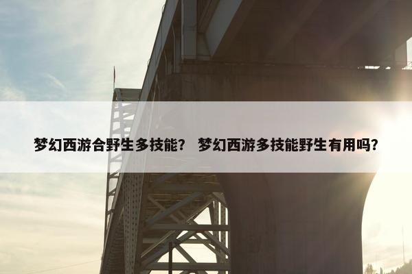 梦幻西游合野生多技能？ 梦幻西游多技能野生有用吗？