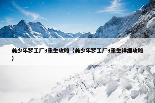 美少年梦工厂3重生攻略（美少年梦工厂3重生详细攻略）
