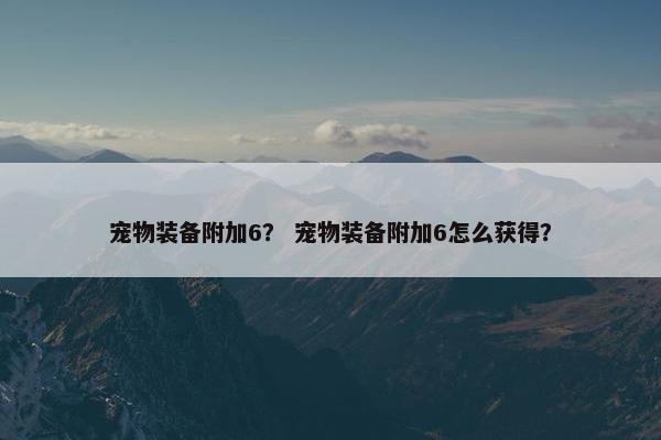 宠物装备附加6？ 宠物装备附加6怎么获得？