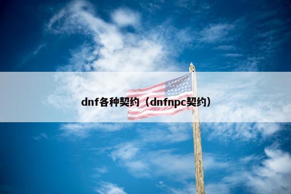 dnf各种契约（dnfnpc契约）